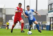 4 August 2020; Dan Byrne of Shelbourne in action against Karl O'Sullivan of Finn Harps during the SSE Airtricity League Premier Division match between Finn Harps and Shelbourne at Finn Park in Ballybofey, Donegal. Photo by Harry Murphy/Sportsfile