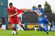 4 August 2020; Dan Byrne of Shelbourne in action against Karl O'Sullivan of Finn Harps during the SSE Airtricity League Premier Division match between Finn Harps and Shelbourne at Finn Park in Ballybofey, Donegal. Photo by Harry Murphy/Sportsfile