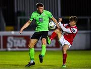 7 August 2020; Sam Todd of Finn Harps in action against Darragh Markey of St Patrick's Athletic during the SSE Airtricity League Premier Division match between St Patrick's Athletic and Finn Harps at Richmond Park in Dublin. Photo by Seb Daly/Sportsfile