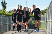 8 August 2020; Peamount United players, from left, Lauryn O'Callaghan, Megan Smyth-Lynch and Chloe Moloney prior to the FAI Women's National League match between Peamount United and Treaty United at PRL Park in Greenogue, Dublin. Photo by Seb Daly/Sportsfile