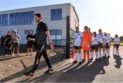 8 August 2020; Bohemians manager Sean Byrne makes his way on to the pitch ahead of the teams during the FAI Women's National League match between Wexford Youths and Bohemians at Ferrycarrig Park in Wexford. Photo by Sam Barnes/Sportsfile