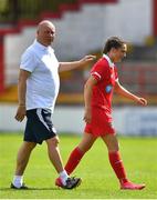 8 August 2020; Shelbourne manager Dave Bell with Jess Ziu of Shelbourne during the FAI Women's National League match between Shelbourne and Cork City at Tolka Park in Dublin. Photo by Eóin Noonan/Sportsfile
