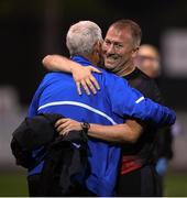 11 August 2020; Former Waterford manager and current Dundalk assistant manager Alan Reynolds with Waterford kitman Michael Walsh following the Extra.ie FAI Cup First Round match between Dundalk and Waterford FC at Oriel Park in Dundalk, Louth. Photo by Stephen McCarthy/Sportsfile