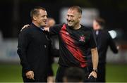 11 August 2020; Waterford coach John Frost and Dundalk assistant manager Alan Reynolds, right, following the Extra.ie FAI Cup First Round match between Dundalk and Waterford FC at Oriel Park in Dundalk, Louth. Photo by Stephen McCarthy/Sportsfile