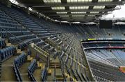 16 August 2020; Empty seats in the Canal End stand at Croke Park Stadium on the original scheduled date of the 2020 GAA Hurling All-Ireland Senior Championship Final. Due to current restrictions laid down by the Irish government to prevent the spread of coronavirus, the dates for the staging of the GAA inter-county season have been pushed back, with the first round of games now due to start in October. The 2020 All-Ireland Senior Hurling Championship was due to be the 133rd staging of the All-Ireland Senior Hurling Championship, the Gaelic Athletic Association's premier inter-county hurling tournament, since its establishment in 1887. For the first time in 96 years the All-Ireland hurling final is now due to be played in December with the 2020 final due on Sunday, December 13th, the same weekend on which Dublin beat Galway in the 1924 final. Photo by Brendan Moran/Sportsfile