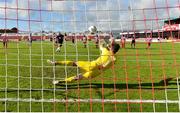 22 August 2020; Ed McGinty of Sligo Rovers saves a penalty from Patrick Hoban of Dundalk during the SSE Airtricity League Premier Division match between Sligo Rovers and Dundalk at The Showgrounds in Sligo. Photo by Seb Daly/Sportsfile