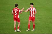 22 August 2020; Kyle Callan-McFadden, left, and Darragh Noone following their side's victory during the SSE Airtricity League Premier Division match between Sligo Rovers and Dundalk at The Showgrounds in Sligo. Photo by Seb Daly/Sportsfile