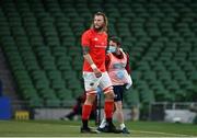 22 August 2020; RG Snyman of Munster leaves the field with an injury during the Guinness PRO14 Round 14 match between Leinster and Munster at the Aviva Stadium in Dublin. Photo by Ramsey Cardy/Sportsfile