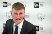 24 August 2020; Republic of Ireland manager Stephen Kenny during a press conference following his squad announcement at JACC Headquarters in Dublin as the FAI unveiled a new six-year partnership with the New Era brand of headwear and leisurewear. Photo by Stephen McCarthy/Sportsfile