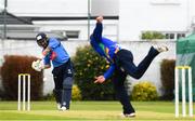 27 August 2020; Simi Singh of Leinster Lightning plays a shot from Stuart Thompson of North West Warriors during the 2020 Test Triangle Inter-Provincial Series match between Leinster Lightning and North West Warriors at Pembroke Cricket Club in Dublin. Photo by Matt Browne/Sportsfile