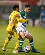 27 August 2020; Dean Williams of Shamrock Rovers in action against Felipe Aspegren of Ilves during the UEFA Europa League First Qualifying Round match between Shamrock Rovers and Ilves at Tallaght Stadium in Dublin. Photo by Stephen McCarthy/Sportsfile