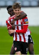 29 August 2020; Stephen Mallon of Derry City celebrates, with team-mate Ibrahim Meite, left, after scoring their second goal during the Extra.ie FAI Cup Second Round match between Drogheda United and Derry City at United Park in Drogheda, Louth. Photo by Stephen McCarthy/Sportsfile