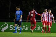 30 August 2020; Ronan Coughlan celebrates with Sligo Rovers team-mate David Cawley, right, after scoring his side's second goal during the Extra.ie FAI Cup Second Round match between UCD and Sligo Rovers at UCD Bowl in Belfield, Dublin. Photo by Stephen McCarthy/Sportsfile
