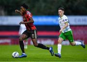 31 August 2020; Promise Omochere of Bohemians gets past Zak O’Neill of Cabinteely during the Extra.ie FAI Cup Second Round match between Bohemians and Cabinteely at Dalymount Park in Dublin. Photo by Piaras Ó Mídheach/Sportsfile