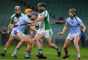 5 September 2020; James Hall of Ballybrown in action against Adrian Breen of Na Piarsaigh during the Limerick County Senior Hurling Championship Quarter-Final match between Ballybrown and Na Piarsaigh at the LIT Gaelic Grounds in Limerick. Photo by Matt Browne/Sportsfile