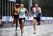 5 September 2020; Michael Farrelly of Raheny Shamrock AC, Dublin, centre, on his way to finishing second in the Junior Men's 200m event, ahead of Aaron Keane of Tullamore Harriers AC, Offaly, right, who finished third, during the Irish Life Health National Junior Track and Field Championships at Morton Stadium in Santry, Dublin. Photo by Sam Barnes/Sportsfile
