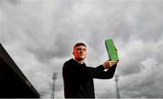 10 September 2020; Danny Grant of Bohemians with his SSE Airtricity SWAI Player of the Month Award for August 2020 at Bohemians FC in Dalymount Park, Dublin. Photo by Eóin Noonan/Sportsfile