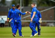 12 September 2020; Donemana players celebrate after a wicket during the AIT20 Semi-Final match between Donemana and CIYMS at Bready Cricket Club in Magheramason, Tyrone. Photo by Oliver McVeigh/Sportsfile