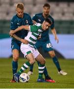 17 September 2020; Dean Williams of Shamrock Rovers in action against Simon Kjær of AC Milan during the UEFA Europa League Second Qualifying Round match between Shamrock Rovers and AC Milan at Tallaght Stadium in Dublin. Photo by Stephen McCarthy/Sportsfile