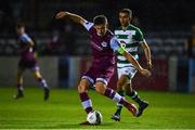 22 September 2020; Jake Hyland of Drogheda United clears ahead of Dean Williams of Shamrock Rovers II during the SSE Airtricity League First Division match between Drogheda United and Shamrock Rovers II at United Park in Drogheda, Louth. Photo by Ben McShane/Sportsfile