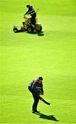 26 September 2020; Groundsmen prepare the pitch ahead of the Cork County Premier Senior Hurling Championship Semi-Final match between Blackrock and UCC at Páirc Ui Chaoimh in Cork. Photo by Eóin Noonan/Sportsfile