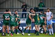 3 October 2020; Connacht players celebrate at the final whistle of the Guinness PRO14 match between Connacht and Glasgow Warriors at The Sportsground in Galway. Photo by Ramsey Cardy/Sportsfile