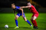 3 October 2020; Kris Twardek of Bohemians in action against Alex O'Hanlon of Shelbourne during the SSE Airtricity League Premier Division match between Shelbourne and Bohemians at Tolka Park in Dublin. Photo by Stephen McCarthy/Sportsfile