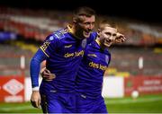 3 October 2020; Danny Grant of Bohemians celebrates after scoring his, and his side's, third goal, alongside team-mate Ross Tierney, right, during the SSE Airtricity League Premier Division match between Shelbourne and Bohemians at Tolka Park in Dublin. Photo by Stephen McCarthy/Sportsfile