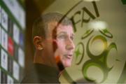 4 October 2020; (EDITORS NOTE: Image created using the multiple exposure function in camera) Republic of Ireland manager Stephen Kenny during a Republic of Ireland press conference at FAI Headquarters in Abbotstown, Dublin. Photo by Stephen McCarthy/Sportsfile