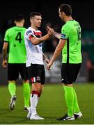 4 October 2020; Brothers Patrick McEleney of Dundalk and Shane McEleney of Finn Harps shake hands following the SSE Airtricity League Premier Division match between Dundalk and Finn Harps at Oriel Park in Dundalk, Louth. Photo by Harry Murphy/Sportsfile