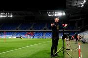 7 October 2020; Republic of Ireland manager Stephen Kenny is interviewed ahead of a Republic of Ireland training session at Tehelné pole in Bratislava, Slovakia. Photo by Stephen McCarthy/Sportsfile