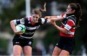 10 October 2020; Brittany Horgan of Old Belvedere RFC is tackled by Ella Roberts of Wicklow RFC during the Energia Women's Community Series Leinster Conference match between Old Belvedere RFC and Wicklow RFC at Old Belvedere Rugby Club in Dublin. Photo by Matt Browne/Sportsfile