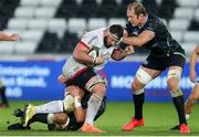 10 October 2020; Marcell Coetzee of Ulster is tackled by Dan Lydiate and Alun Wyn Jones, right, of Ospreys during the Guinness PRO14 match between Ospreys and Ulster at Liberty Stadium in Swansea, Wales. Photo by Chris Fairweather/Sportsfile