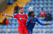 10 October 2020; Tunmise Sobowale of Waterford in action against Ciarán Kilduff of Shelbourne during the SSE Airtricity League Premier Division match between Waterford and Shelbourne at the RSC in Waterford. Photo by Eóin Noonan/Sportsfile