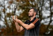 5 November 2020; PwC GAA/GPA Footballer of the Month for October, Conor McKenna of Tyrone, with his award at his home club Eglish GAA in Eglish, Tyrone. Photo by Seb Daly/Sportsfile