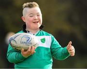 7 November 2020; Jackson French, age 7, in attendance at the Leinster Rugby Inclusive Training at Clondalkin RFC. Photo by Matt Browne/Sportsfile