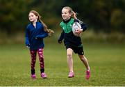 7 November 2020; Ava Grace, right, during the Leinster Rugby Give it a Try Girls Rugby training session at MU Barnhall in Kildare. Photo by Harry Murphy/Sportsfile