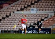 7 November 2020; Bill Cooper of Cork wins possession, in front of an empty stand, during the GAA Hurling All-Ireland Senior Championship Qualifier Round 1 match between Dublin and Cork at Semple Stadium in Thurles, Tipperary. Photo by Ray McManus/Sportsfile