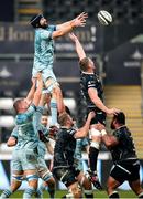 8 November 2020; Scott Fardy of Leinster wins possession in a line out during the Guinness PRO14 match between Ospreys and Leinster at Liberty Stadium in Swansea, Wales. Photo by Chris Fairweather/Sportsfile