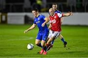 9 November 2020; Dan Casey of Bohemians in action against Georgie Kelly of St Patrick's Athletic during the SSE Airtricity League Premier Division match between St Patrick's Athletic and Bohemians at Richmond Park in Dublin. Photo by Piaras Ó Mídheach/Sportsfile