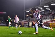 9 November 2020; Walter Figueira of Derry City in action against Alec Byrne of Cork City during the SSE Airtricity League Premier Division match between Cork City and Derry City at Turners Cross in Cork. Photo by Eóin Noonan/Sportsfile