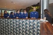 11 November 2020; Boxer Katie Taylor with members of the Republic of Ireland team, from left, Jeff Hendrick, Seamus Coleman, Shane Duffy, James McClean and Darren Randolph at their Wembley hotel in London, England. Photo by Mark Robinson / Matchroom Boxing via Sportsfile