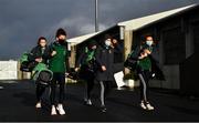 14 November 2020; Mayo players from left, Kathryn Sullivan, Sarah Rowe and Mary McHale arrive ahead of the TG4 All-Ireland Senior Ladies Football Championship Round 3 match between Armagh and Mayo at Parnell Park in Dublin. Photo by Sam Barnes/Sportsfile