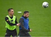 14 November 2020; Troy Parrott, right, and Lee O’Connor during a Republic of Ireland U21's training session at Tallaght Stadium in Dublin. Photo by Harry Murphy/Sportsfile