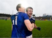 15 November 2020; Gearóid McKiernan, left, and Thomas Galligan of Cavan celebrate after the Ulster GAA Football Senior Championship Semi-Final match between Cavan and Down at Athletic Grounds in Armagh. Photo by Dáire Brennan/Sportsfile
