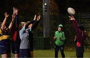 16 November 2020; Leinster and Ireland rugby player Larissa Muldoon coaching during a Leinster Rugby Give it a Try Girls Rugby Training Session at Coolmine RFC in Coolmine, Dublin. Photo by Piaras Ó Mídheach/Sportsfile