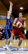 30 January 2004; Tommy Canavan, Westaro Castlebar, in action against Trevor O'Sonnor, Mardyke UCC Demons. National Basketball Cup 2004, Junior Men's Semi-Final, Mardyke UCC Demons v Westaro Castlebar, The ESB Arena, Tallaght, Dublin. Picture credit; Brendan Moran / SPORTSFILE *EDI*