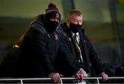 10 December 2020; Dundalk head coach Filippo Giovagnoli, left, prior to the UEFA Europa League Group B match between Dundalk and Arsenal at the Aviva Stadium in Dublin. Photo by Ben McShane/Sportsfile