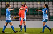 12 December 2020; Eleanor Ryan-Doyle of Peamount United, 10, celebrates with team-mate Niamh Reid-Burke following the FAI Women's Senior Cup Final match between Cork City and Peamount United at Tallaght Stadium in Dublin. Photo by Eóin Noonan/Sportsfile