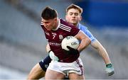 19 December 2020; Cathal Sweeney of Galway in action against Rory Dwyer of Dublin during the EirGrid GAA Football All-Ireland Under 20 Championship Final match between Dublin and Galway at Croke Park in Dublin. Photo by Sam Barnes/Sportsfile